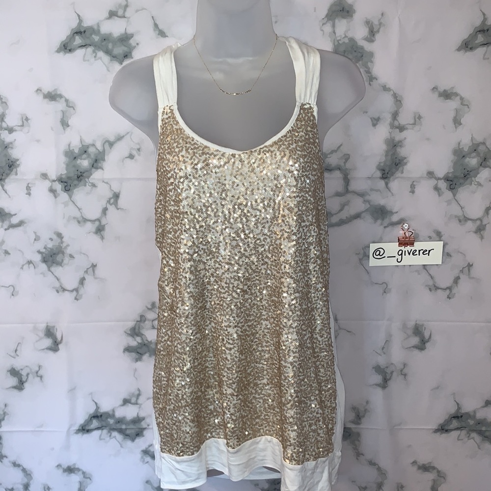 NWT Express M Gold Sequin Cream Braided Back Tank / Tunic